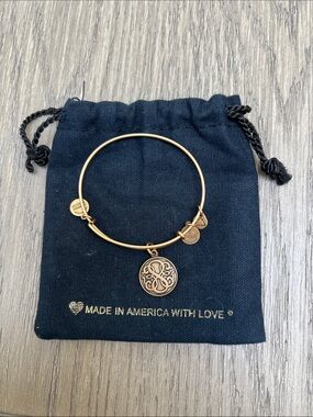 Alex and Ani Gold Tone Round Filigree Charm Bangle Bracelet